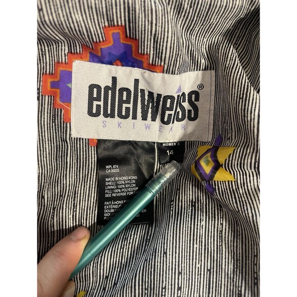 VTG Ski Suit One Piece Snowsuit 80s 90s EDELWEISS Snow Bib Womens 14 Aztec Clean - Picture 5 of 16